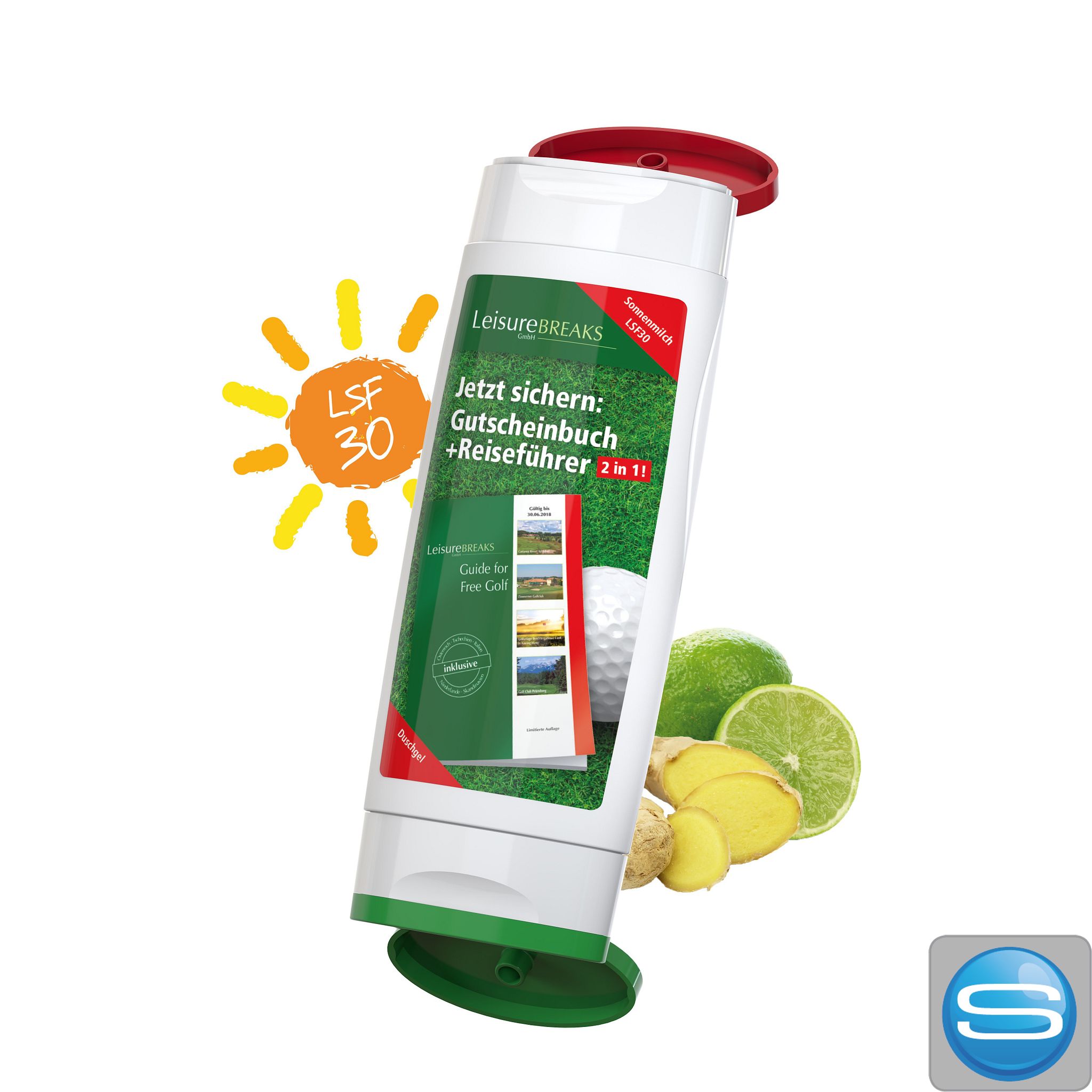 DuoPack Sonnenmilch und Duschgel als 2-in-1 Werbeartikel bedruckt