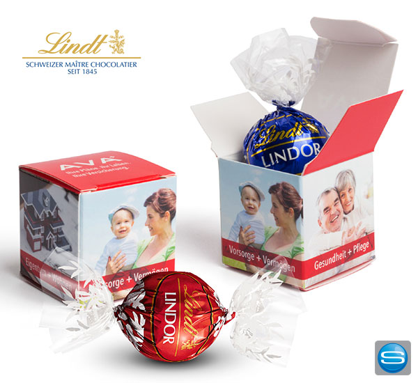 lindt-kugeln-als-werbegeschenk Lindt Lindor Kugeln im bedruckbarem Werbewürfel