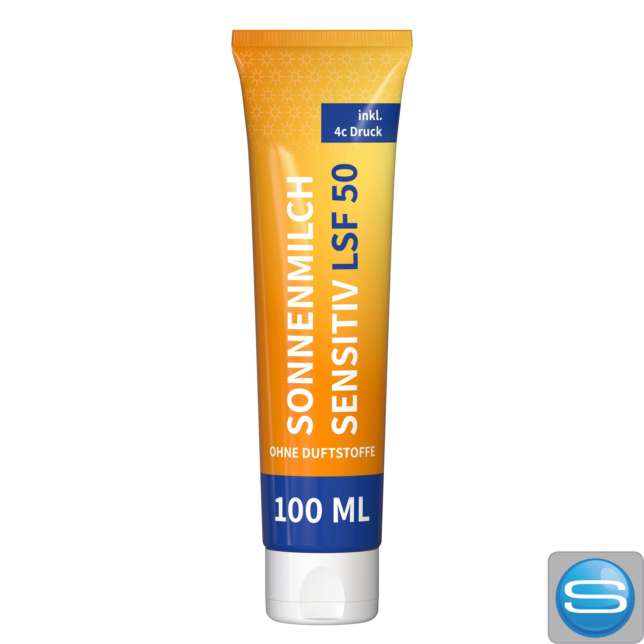 Sonnenmilch sensitiv LSF 50 Tube – bedruckbarer Werbeartikel mit FullbodyPrint