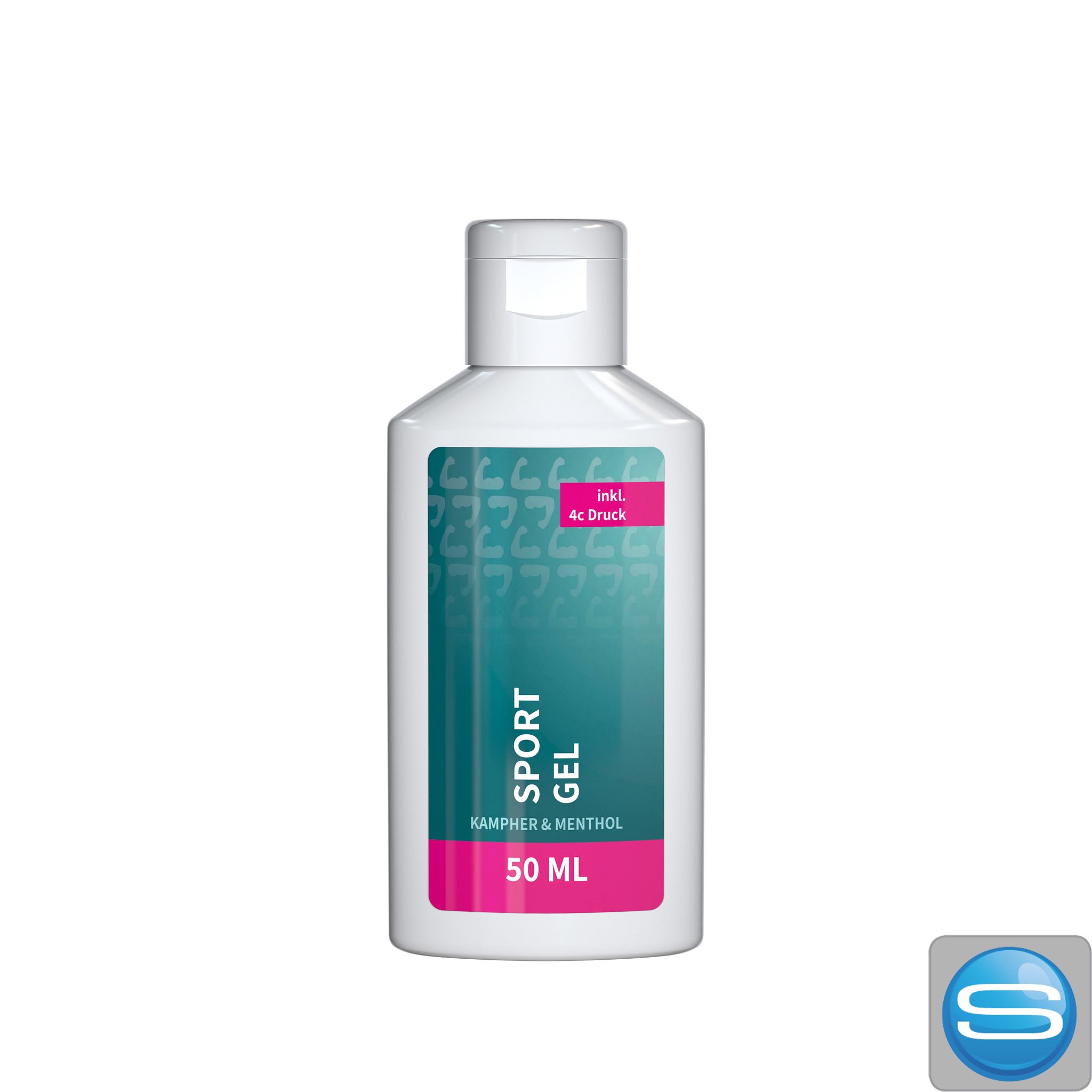 Sportgel 50 ml aus recyceltem PET mit Body Label als Werbeartikel