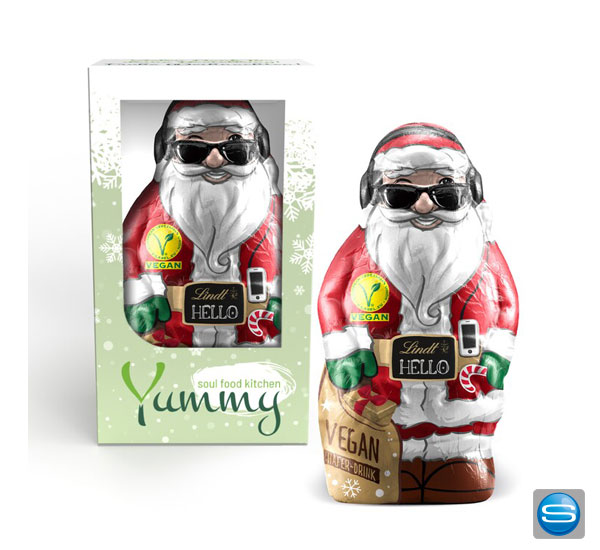 Lindt HELLO Nikolaus Vegan mit Werbekartonage Lindt HELLO Nikolaus Vegan mit Werbekartonage