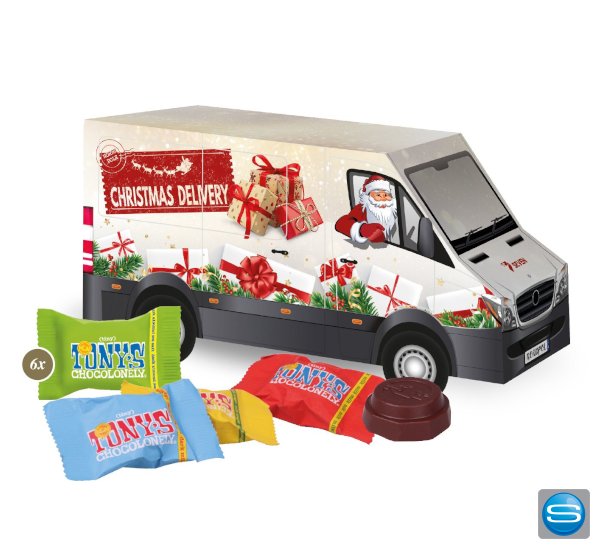 Transporter mit Markenschokolade als Werbegeschenk Transporter mit Markenschokolade als Werbegeschenk