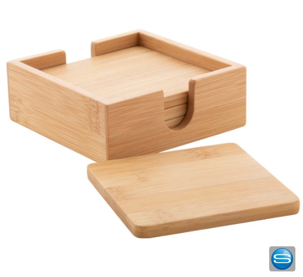 Untersetzer 4er Set aus Bambus als Werbemittel mit Logo bedrucken Untersetzer 4er Set aus Bambus als Werbemittel mit Logo bedrucken