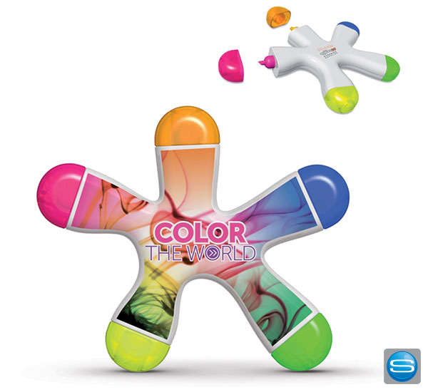 Textmarker mit 5 Farben in Kleksform als Werbegeschenk