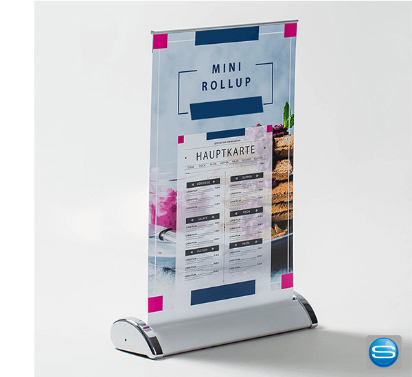 Mini Rollup Tischbanner mit Ihrer Werbung bedrucken