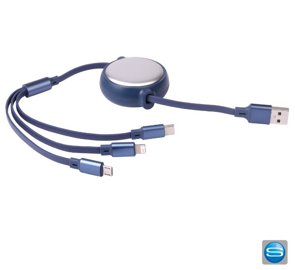 Aufrollbare Ladekabel mit mehreren Ladesteckern als Werbegeschenk