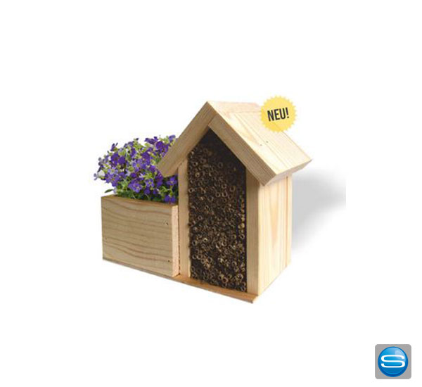Wildbienen-Hotel mit Blumenwiese und Ihrer Werbung