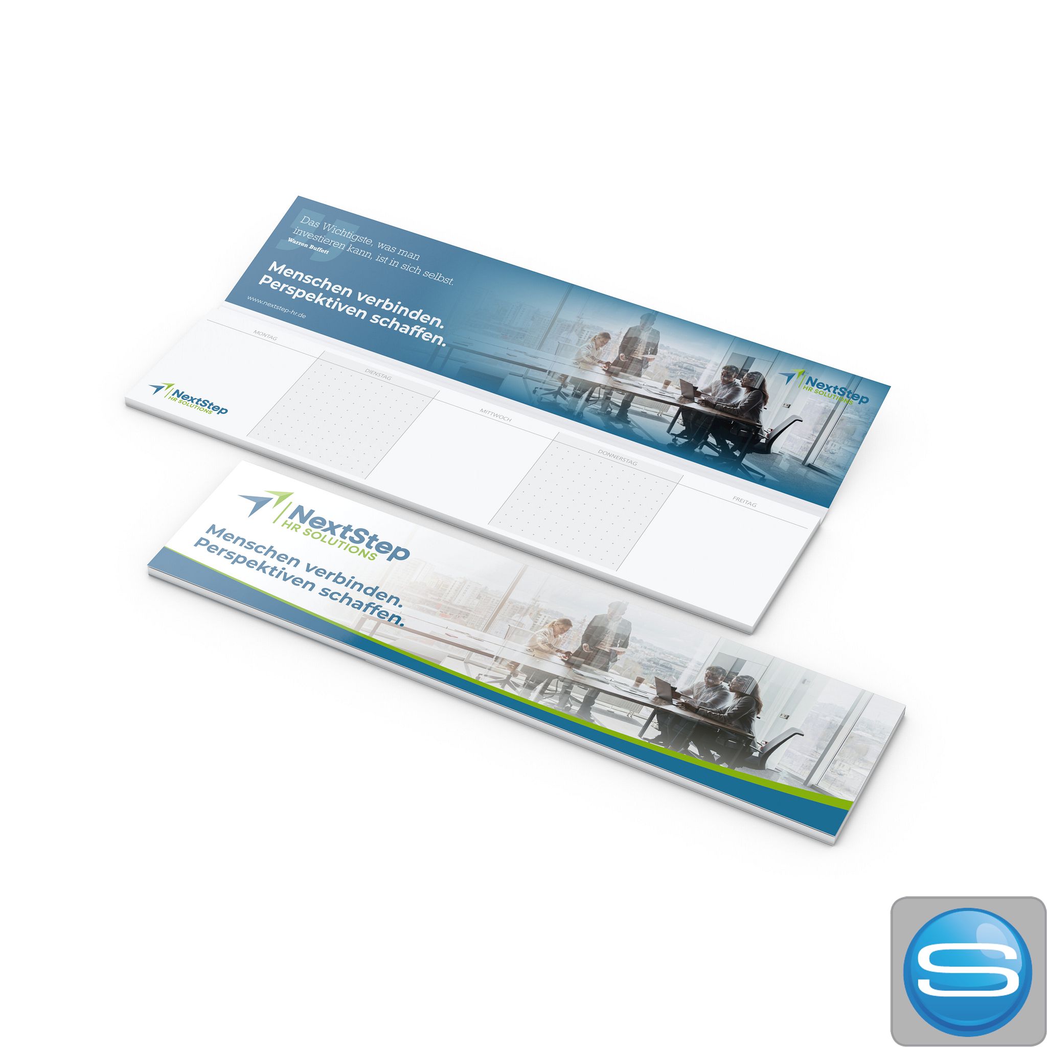 Haftnotiz-Wochenplaner mit Softcover als Werbeartikel mit Logodruck
