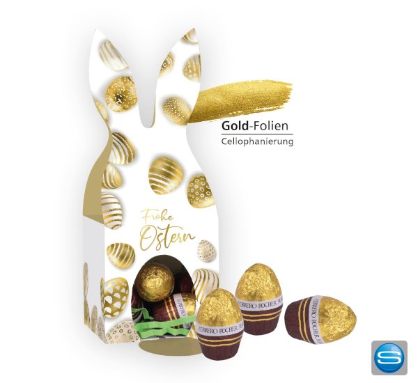 Häschen Ostertüte gefüllt mit Ferrero Rocher, individuell bedruckbar mit Ihrem Motiv