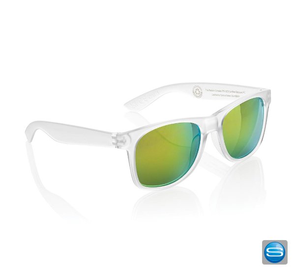 Sonnenbrillen mit farbig verspiegelten Gläsern als Werbeträger