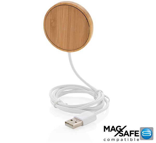 Magnetischer Wireless Charger aus Bambus mit Logo