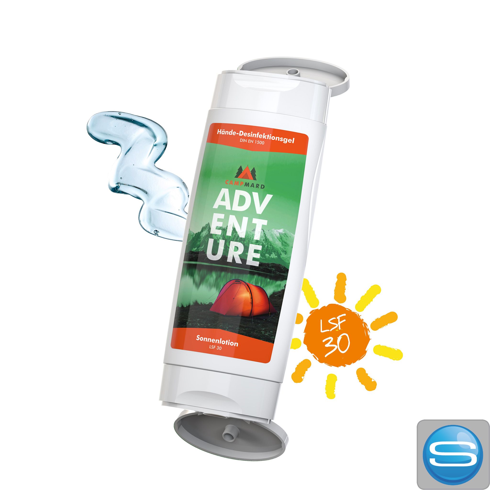 DuoPack Sonnenmilch LSF 30 + Desinfektionsgel als Werbeartikel mit Logo