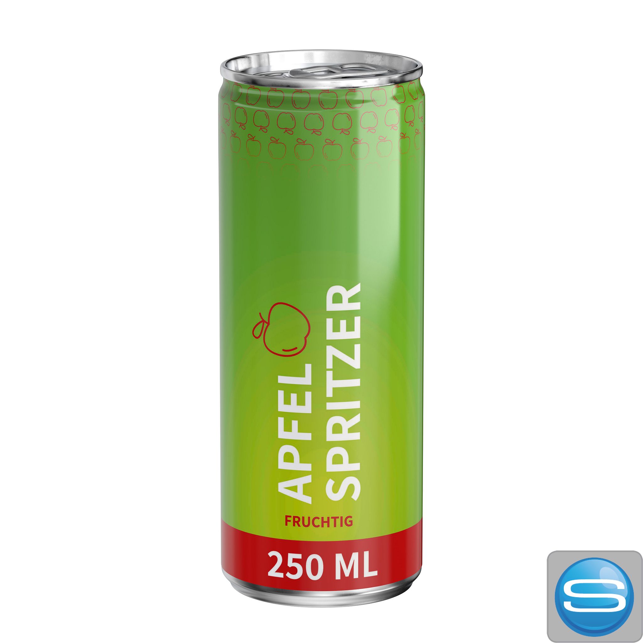 Apfelschorle in Aluminiumdose mit Logodruck