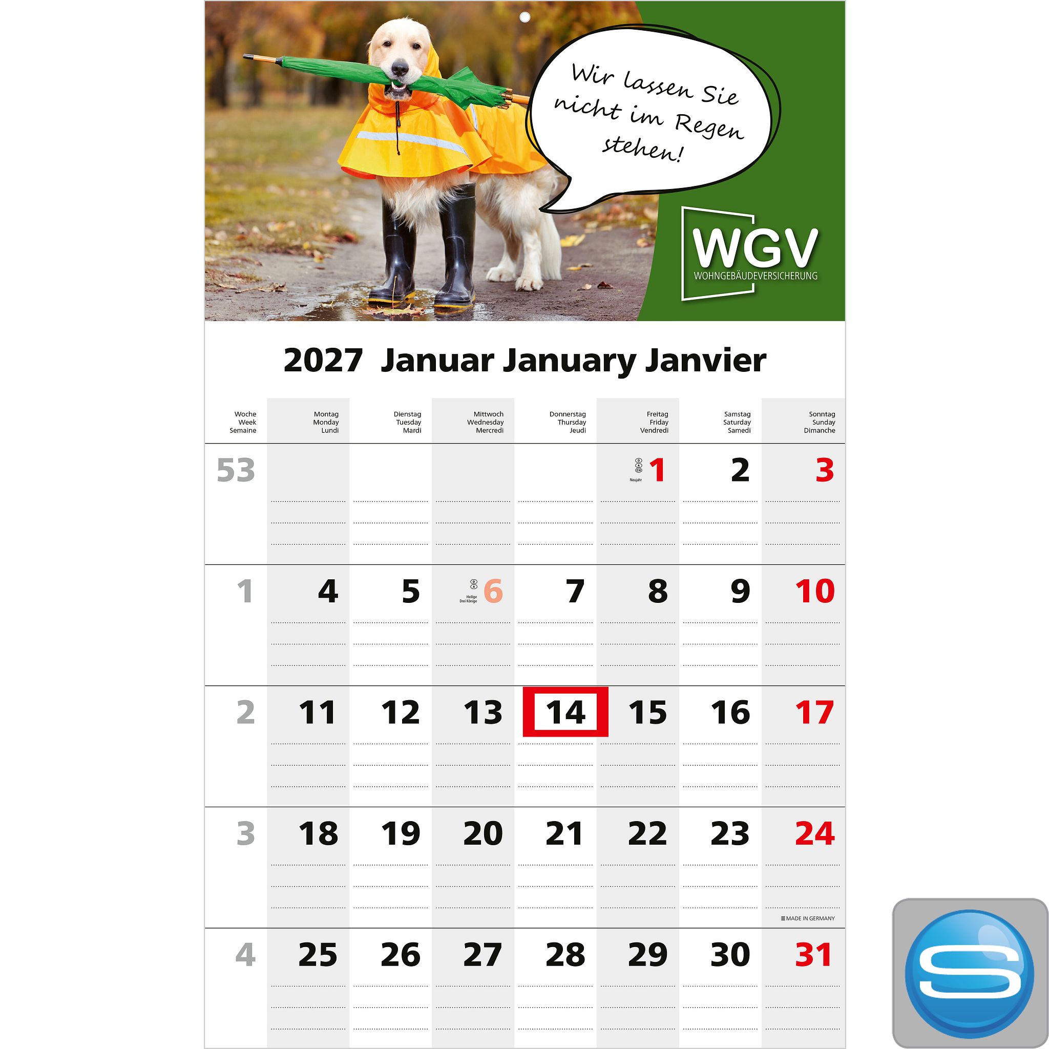 Einblatt-Monatskalender Solo 1 individuell bedruckbar