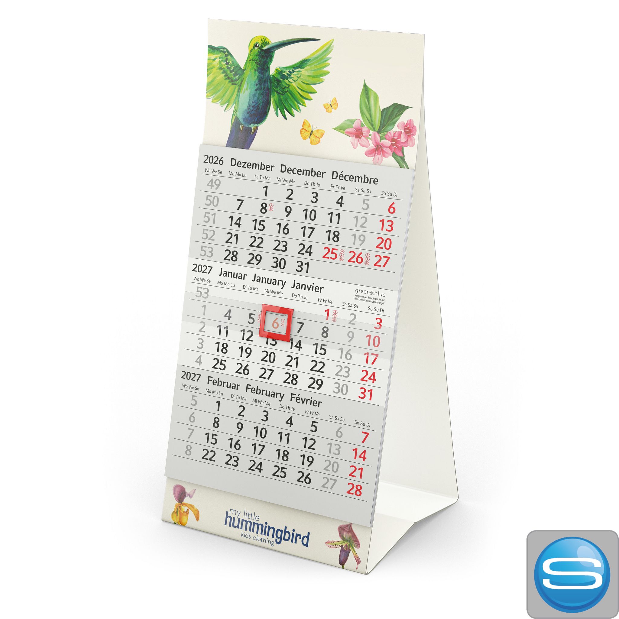 Tischkalender Mini 3 Recycling als nachhaltiges Werbegeschenk mit Logodruck
