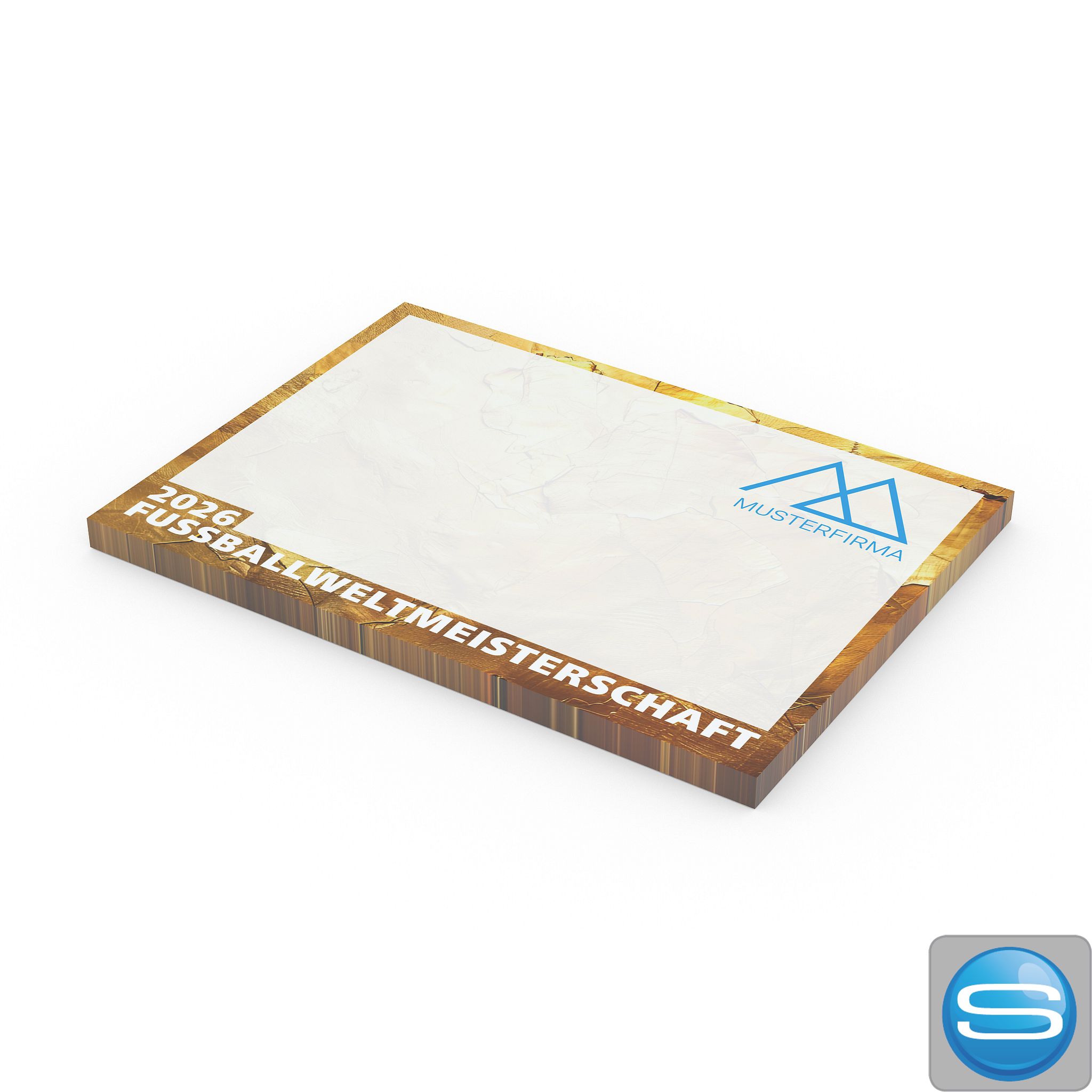 Haftnotizblock WM-Motiv Pokalgold mit Logo