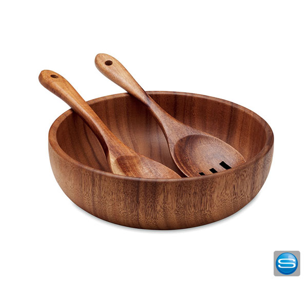 Salatschüssel Set aus Akazienholz mit Ihrem Logo graviert