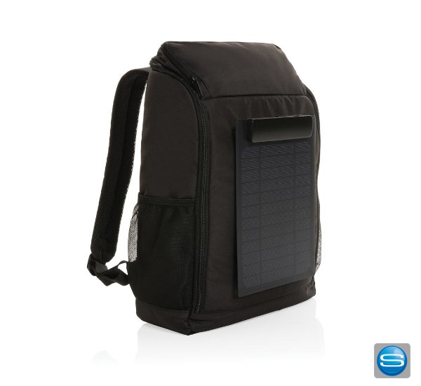 RPET Deluxe Rucksack mit 5W Solar Panel mit Ihrem Logo bedruckt