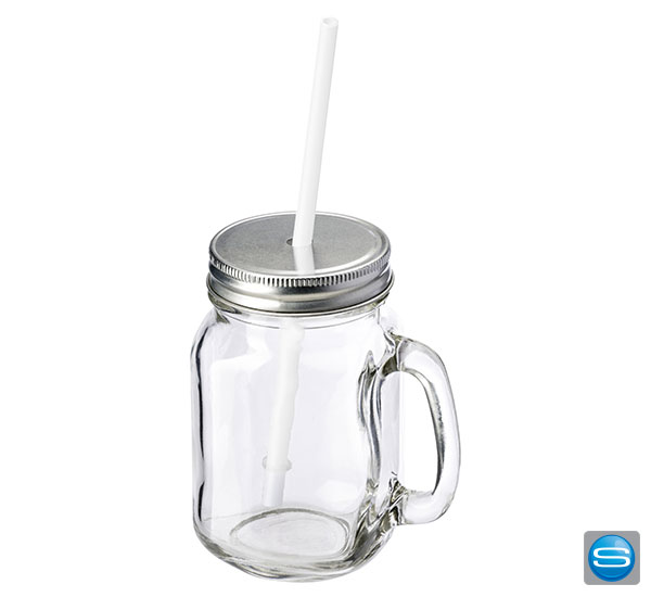 Mason Jar - Retro Glas mit Deckel und Strohhalm 0,4 l