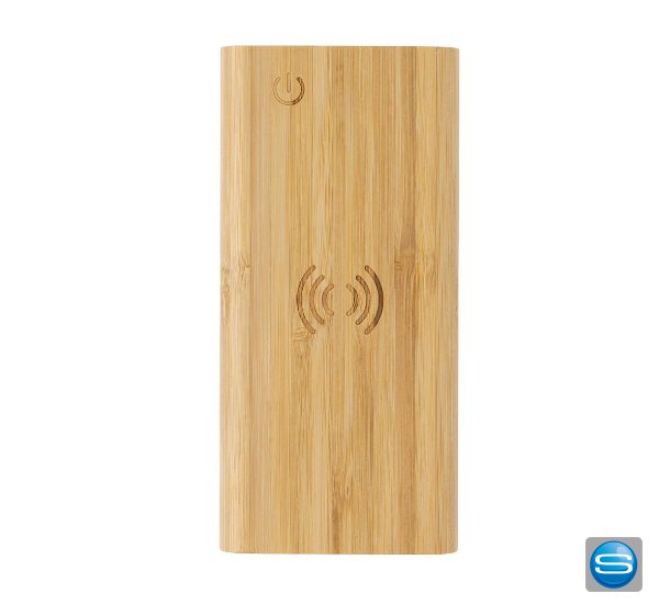8.000mAh Bambus-Wireless-Powerbank mit Lasergravur als Werbeartikel