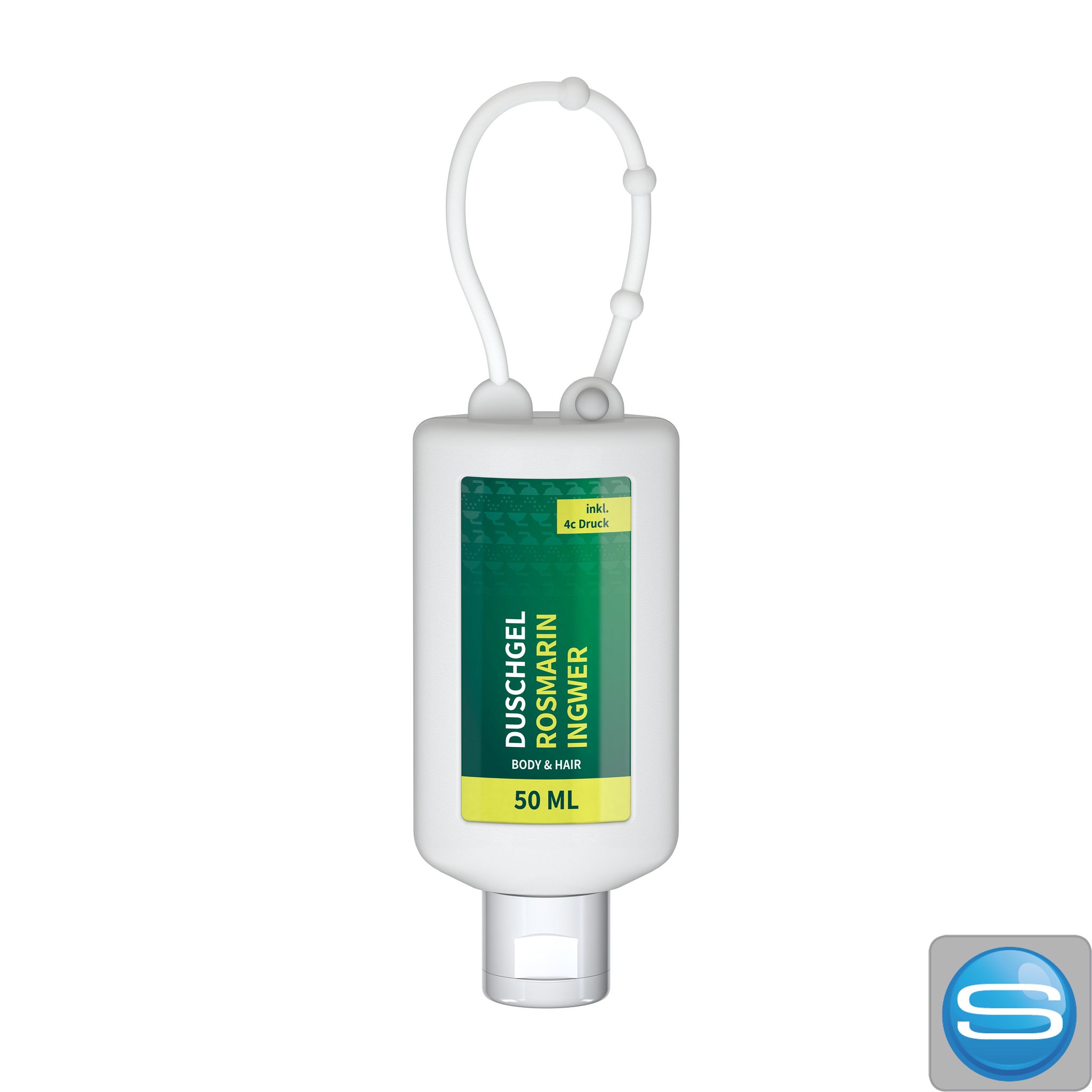 50 ml Bumper Duschgel Rosmarin-Ingwer – nachhaltiger Werbeartikel aus R-PET mit Logo