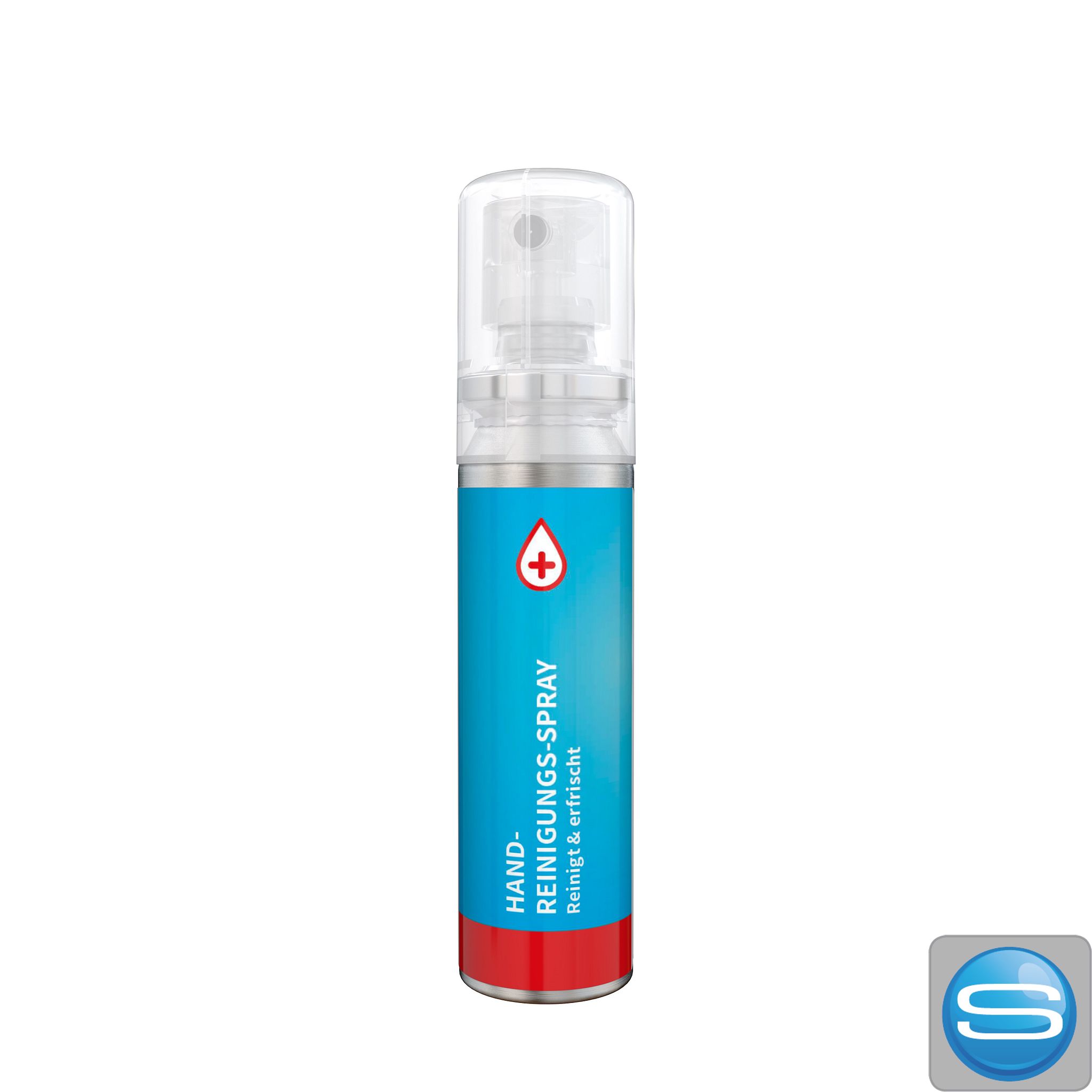 Handreinigungsspray 20 ml mit Body Label – nachhaltiges Werbegeschenk aus recyceltem Aluminium