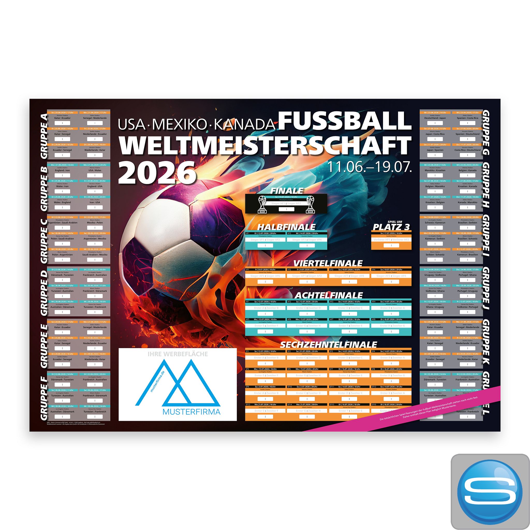 WM-Wandplaner 2026 DIN A1 individuell bedruckt