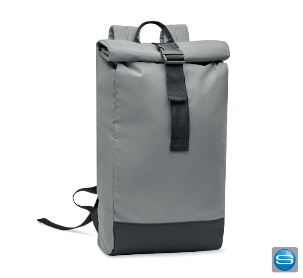Reflektierender Rucksack mit Rollverschluss als Werbeartikel bedrucken