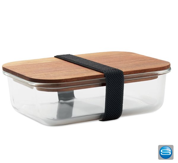 Lunchbox mit Deckel aus Holz und Elastikbandverschluss als Werbemittel