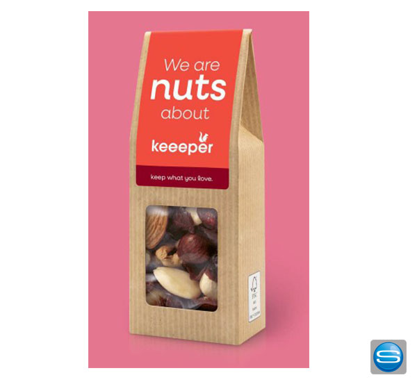 Premium Snack in Faltschachtel mit Werbeetikett 