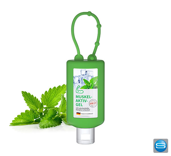 muskel-aktiv-gel-als-werbegeschenk Sportgel in der Bumper-Flasche mit Ihrem Logo bedrucken