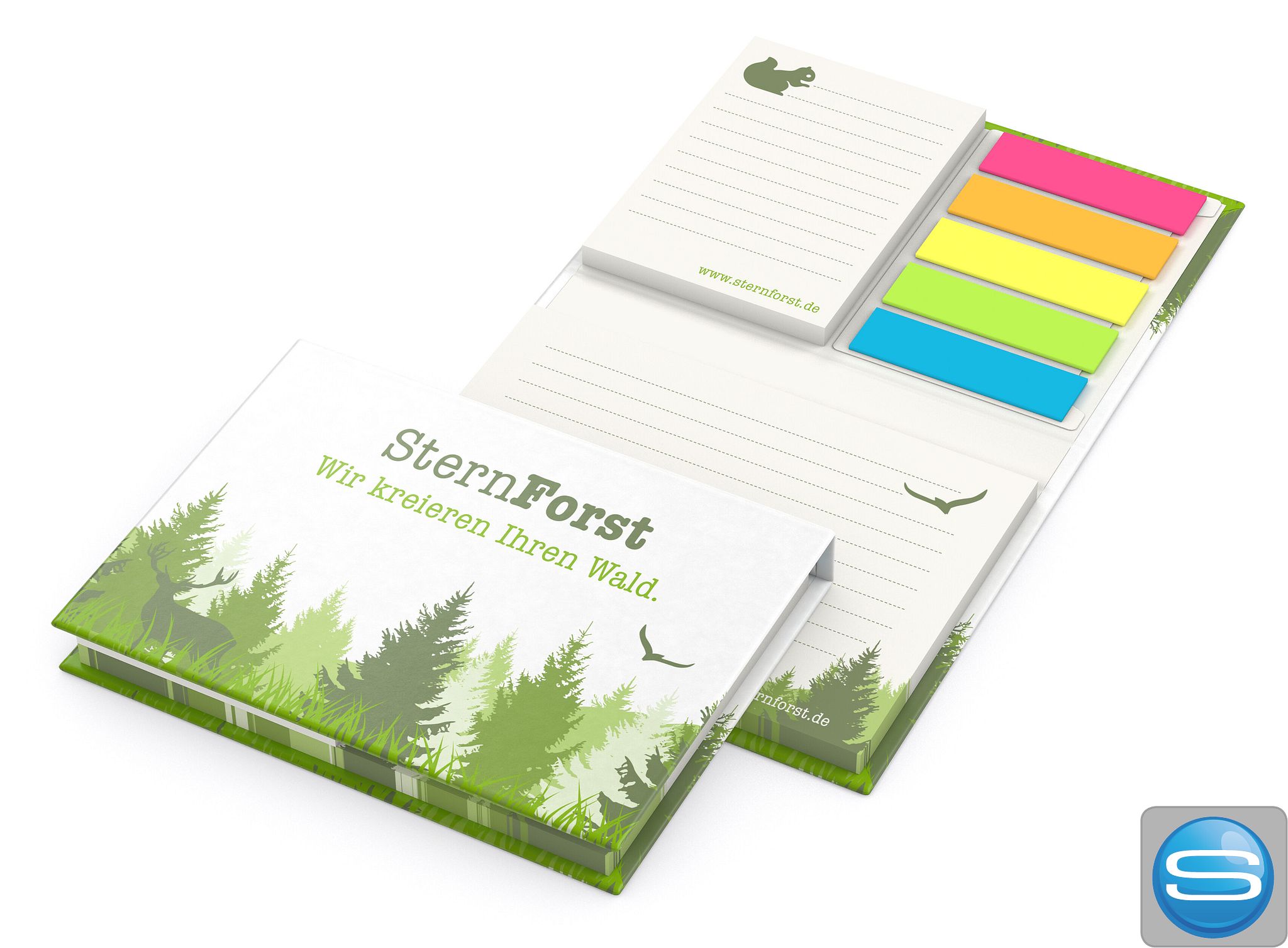 Haftnotiz-Set aus Recyclingpapier für nachhaltige Werbung