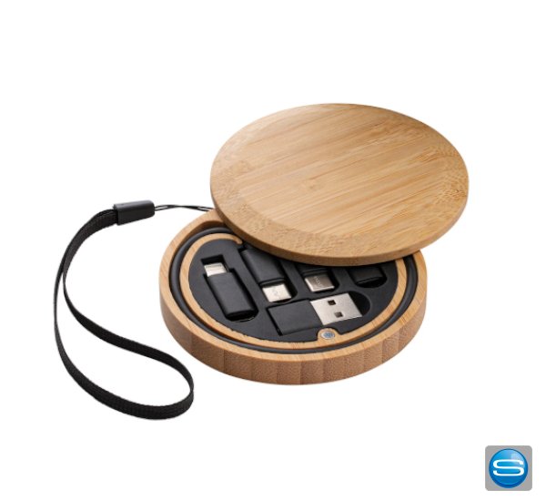 Gravierbares 6-in-1 Ladekabel REEVES-CONVERTICS BAMBOO mit Ihrem Logo als Werbemittel