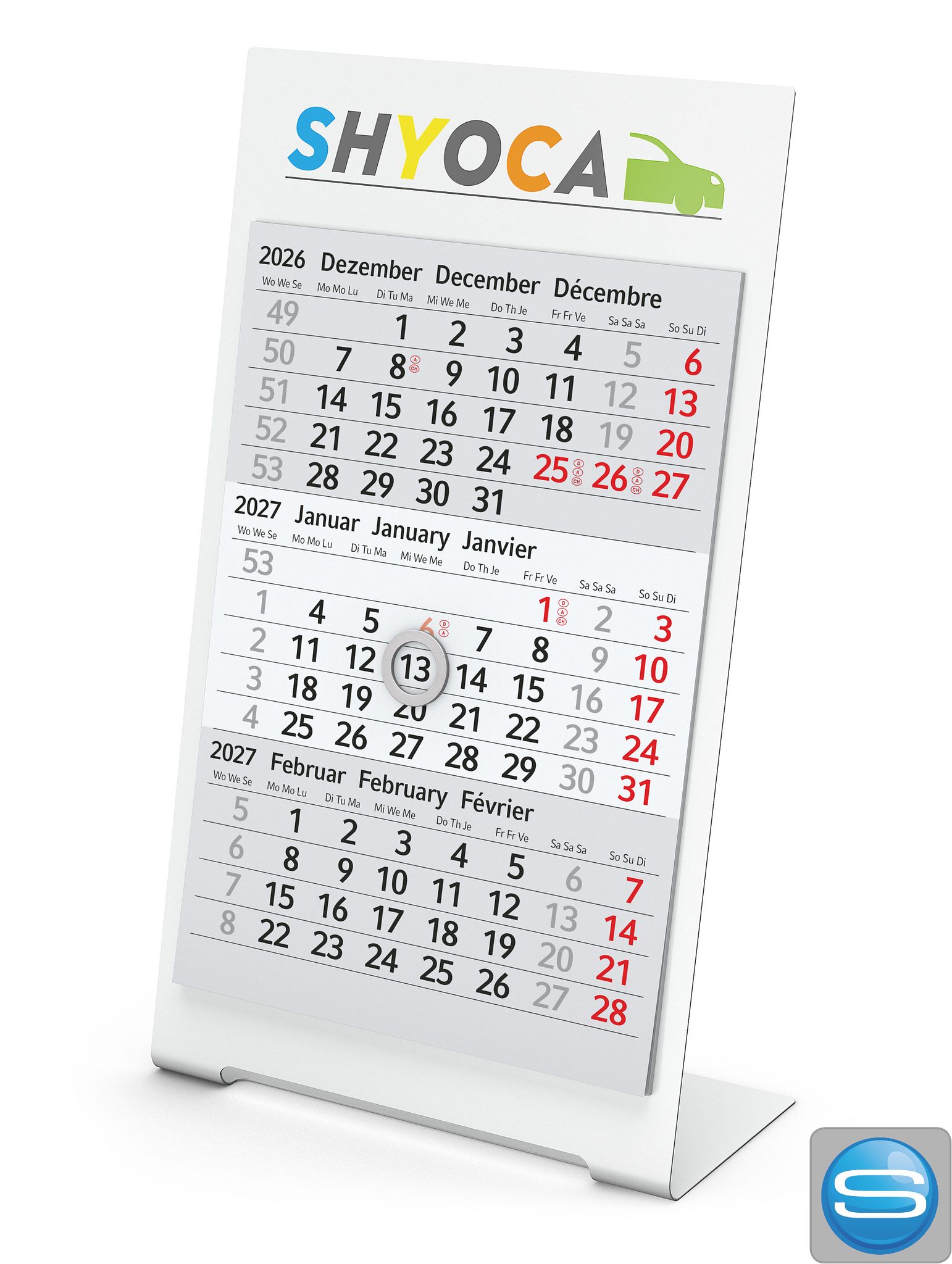 Tischkalender Desktop 3 Color mit Metallaufsteller bedrucken