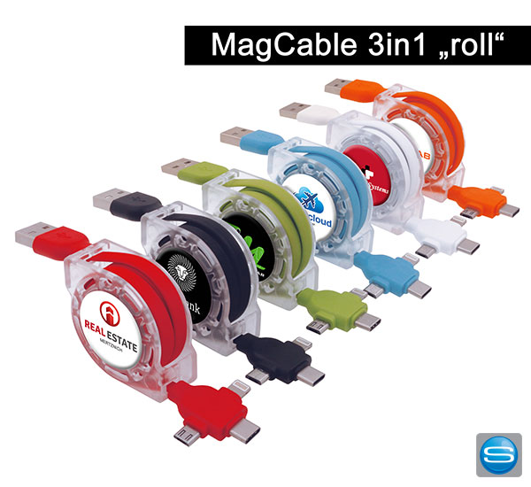 3in1 MagCable aufrollbar als Werbegeschenk