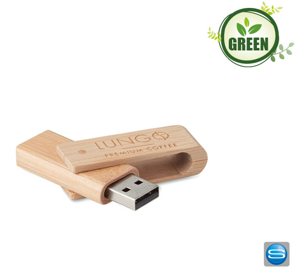 USB-Stick mit drehbarem Bambusgehäuse als Give Away mit Logo veredeln