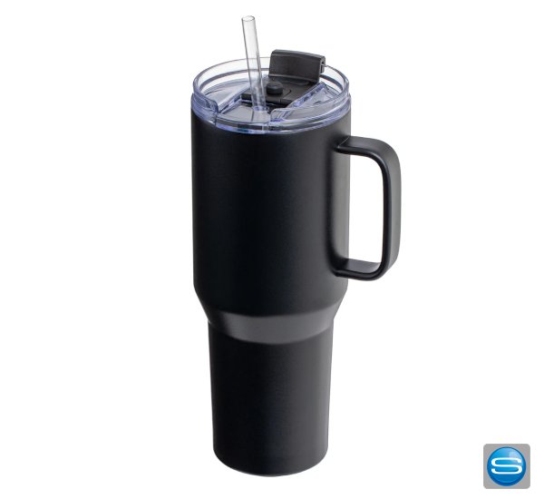 Thermobecher mit Strohhalm als Werbegeschenk