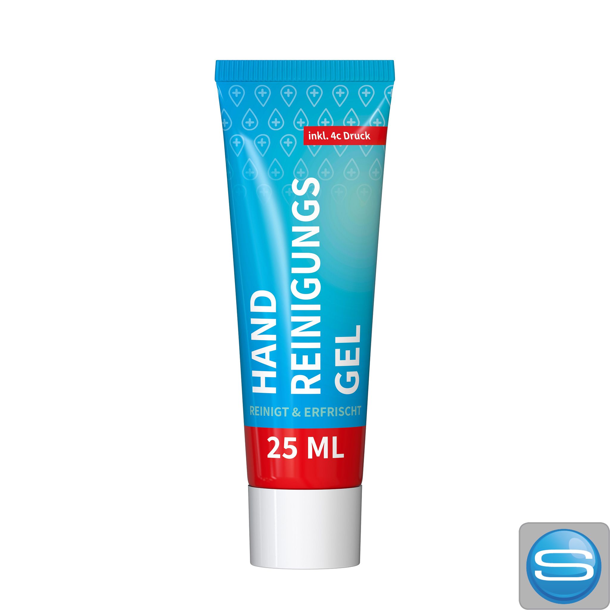 Handreinigungsgel Tube als Werbeartikel mit Fullbody-Print