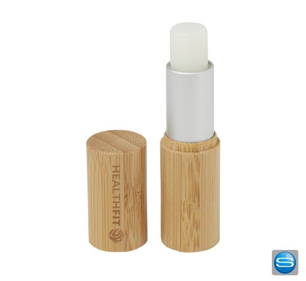 Gravierbare Lippenpflegestifte mit Bambusgehäuse als Streuartikel 