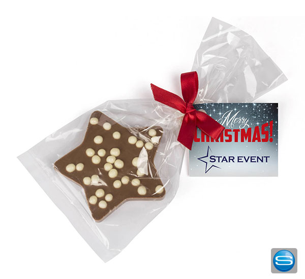 schokoladenstern-bedruckbar Schokoladenstern mit bedruckbarer Werbekarte