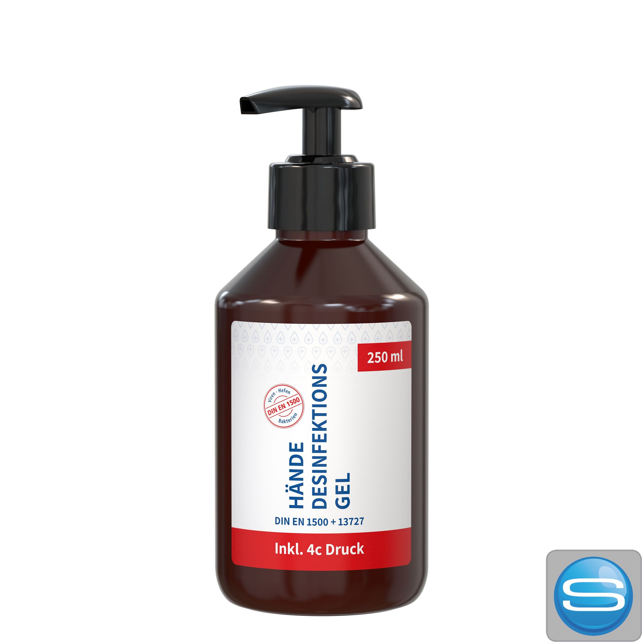 Hände-Desinfektionsgel Pumpspender 250 ml R-PET mit Body Label