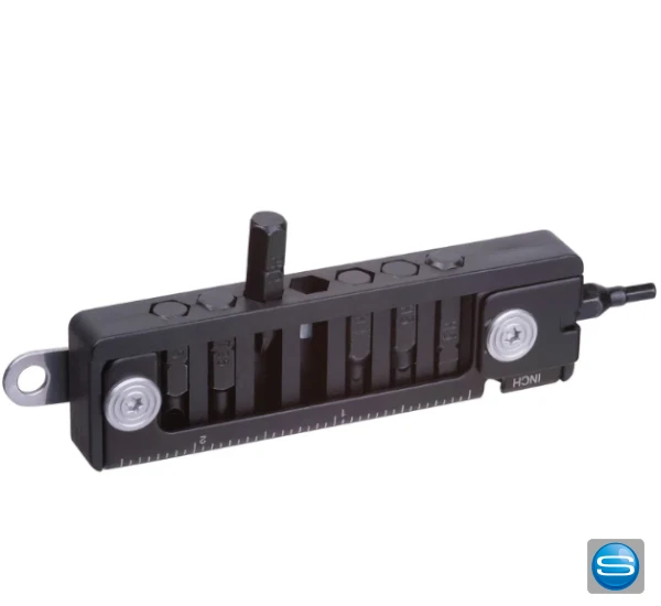 Multitool aus Edelstahl mit Bitfunktionen und Logodruck