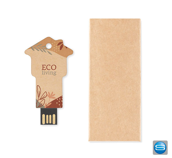 USB-Stick in Hausform aus Papier als Werbemittel mit Logo bedrucken