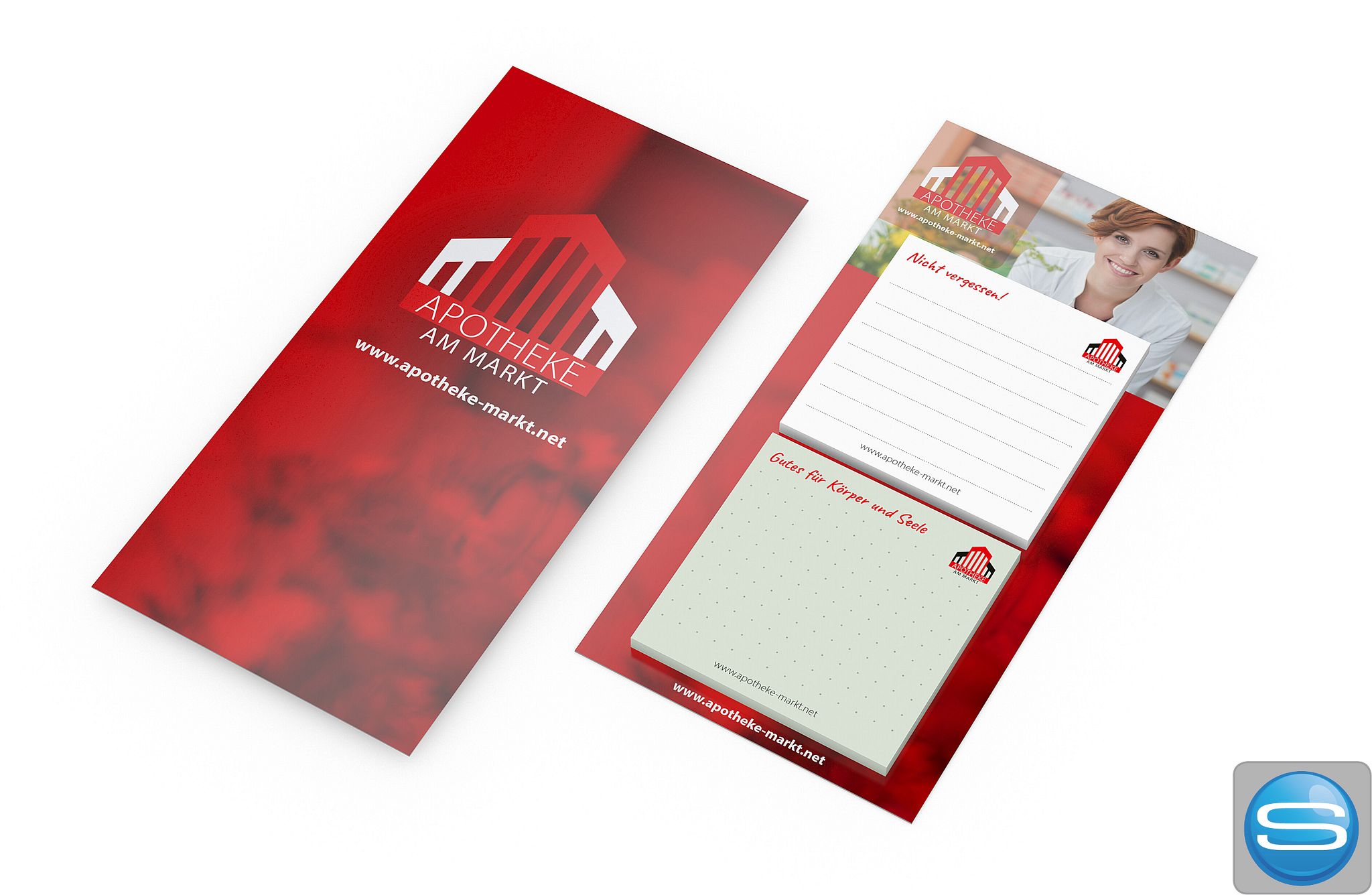 Haftnotiz-Karte mit 2 Blöcken als individuell bedruckbares Give-away