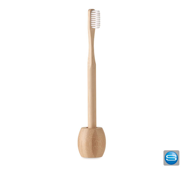 Zahnbürste mit Halter aus Bambus mit Ihrem Logo