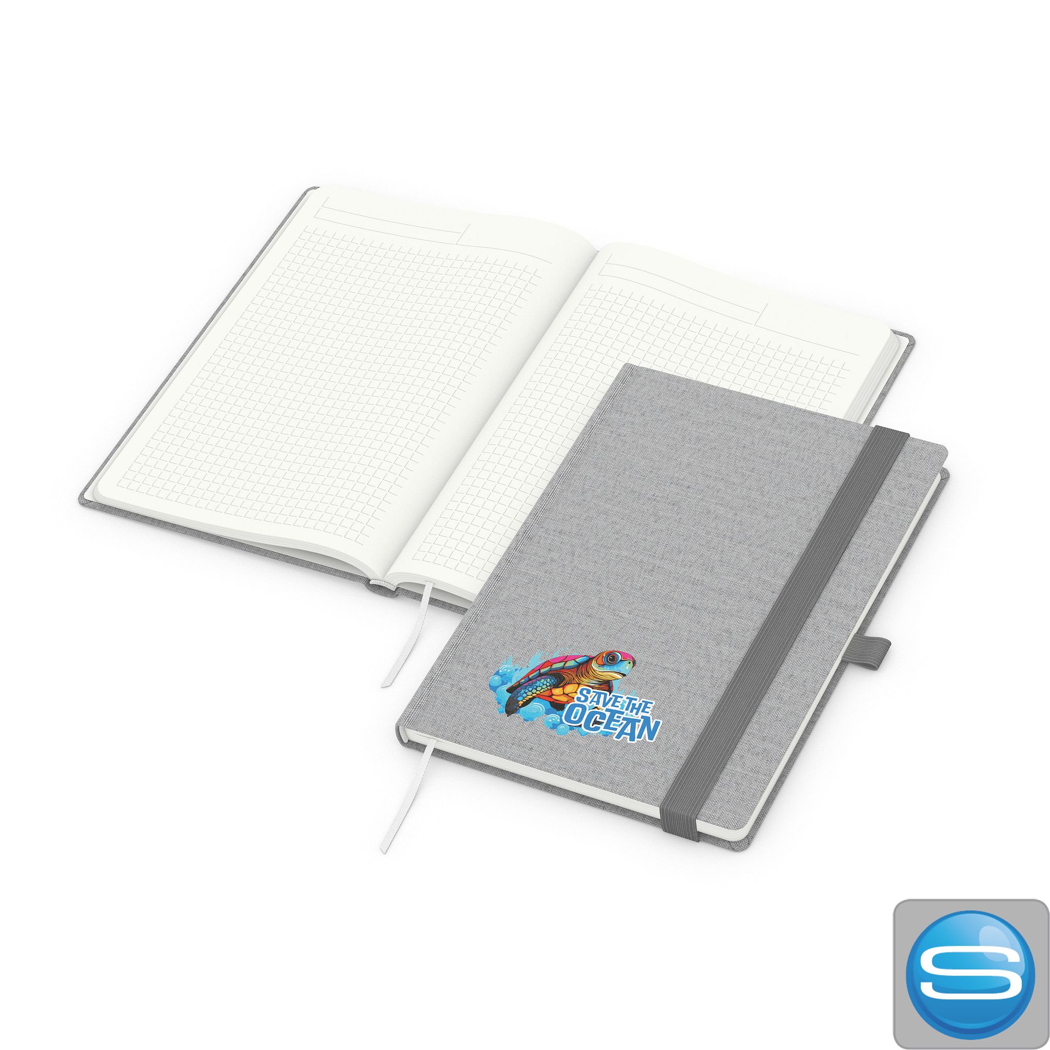 Notizbuch Ocean-Book A5 aus recyceltem rPET als Werbeartikel bedrucken