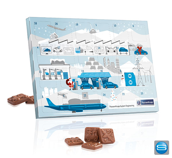 Fairtrade Tisch-Adventskalender mit Schokolade als Werbemittel