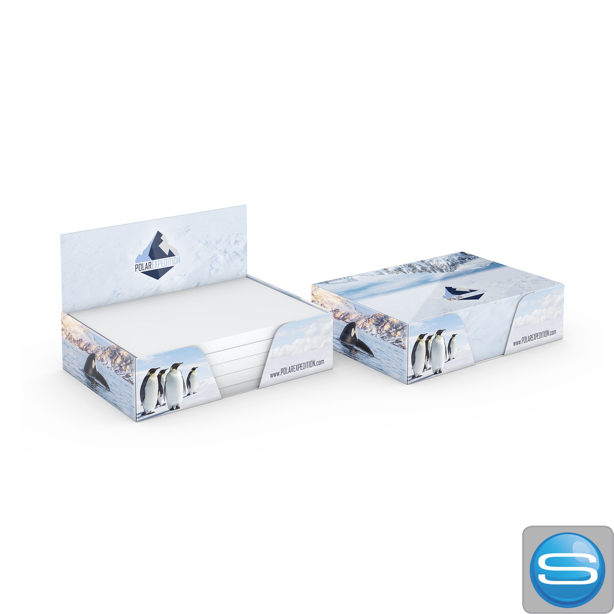 Pop-Up-Box mit Haftnotizen im 4C-Druck als Werbegeschenk