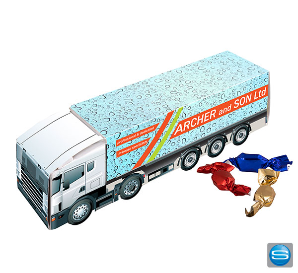 LKW gefüllt mit Bonbons als Kundengeschenk