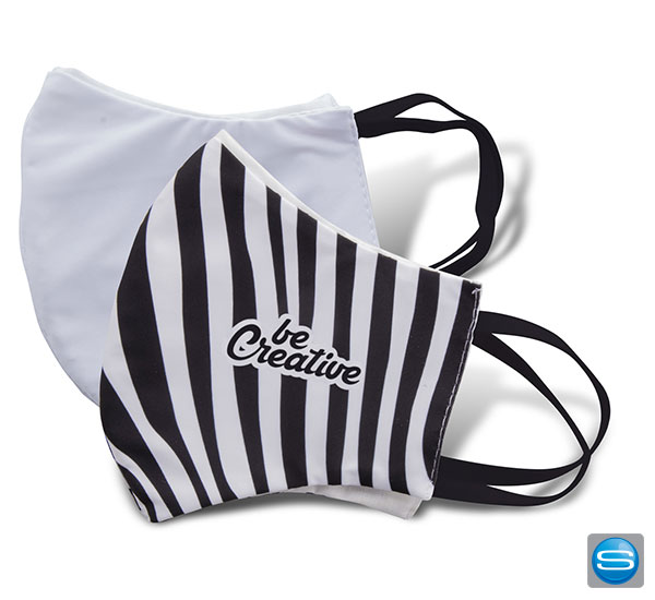 Masken mit schwarzen Bändern und vollflächigem Druck